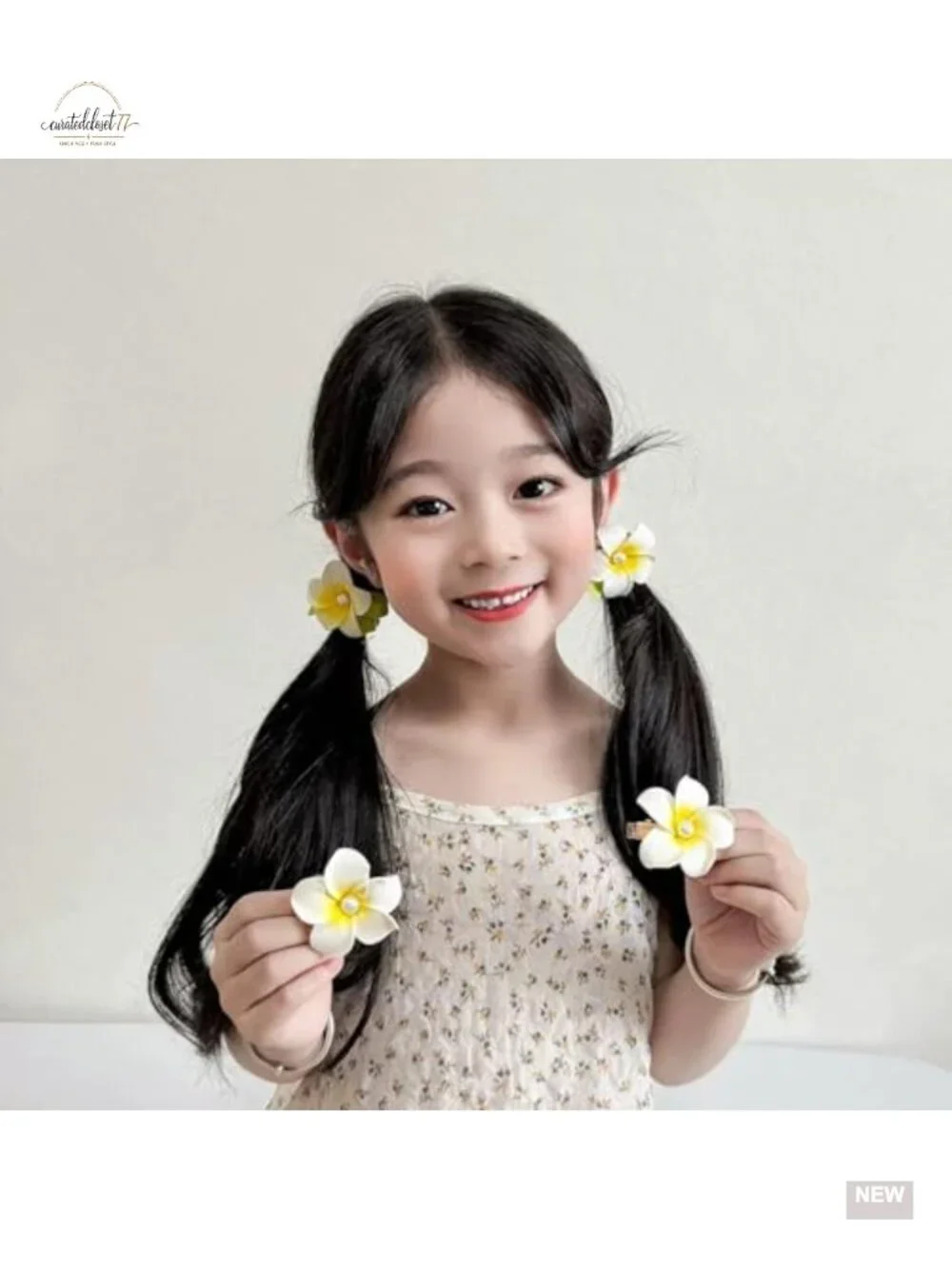 4-Piece Tropical Plumeria Flower Hair Clips & Pearl Scrunchies Set